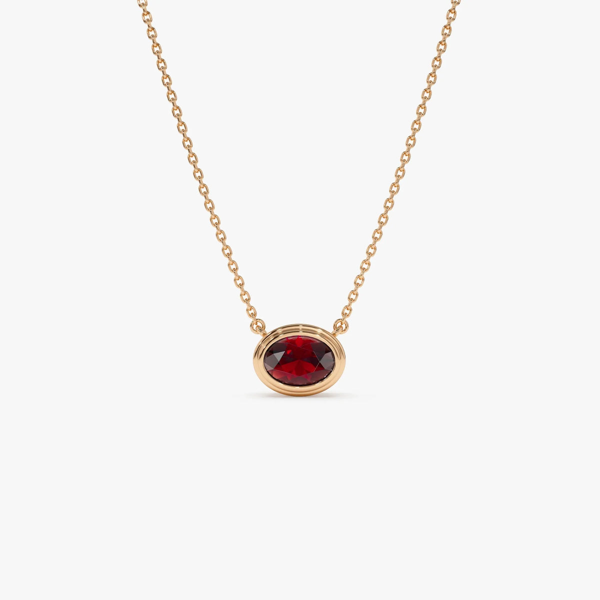 14k Solid Gold Garnet Oval Necklace 1.00 Carat Bezel Setting