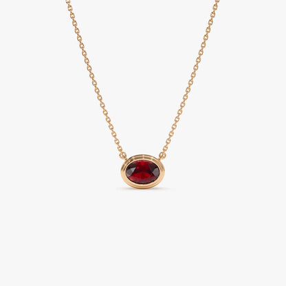 14k Solid Gold Garnet Oval Necklace 1.00 Carat Bezel Setting