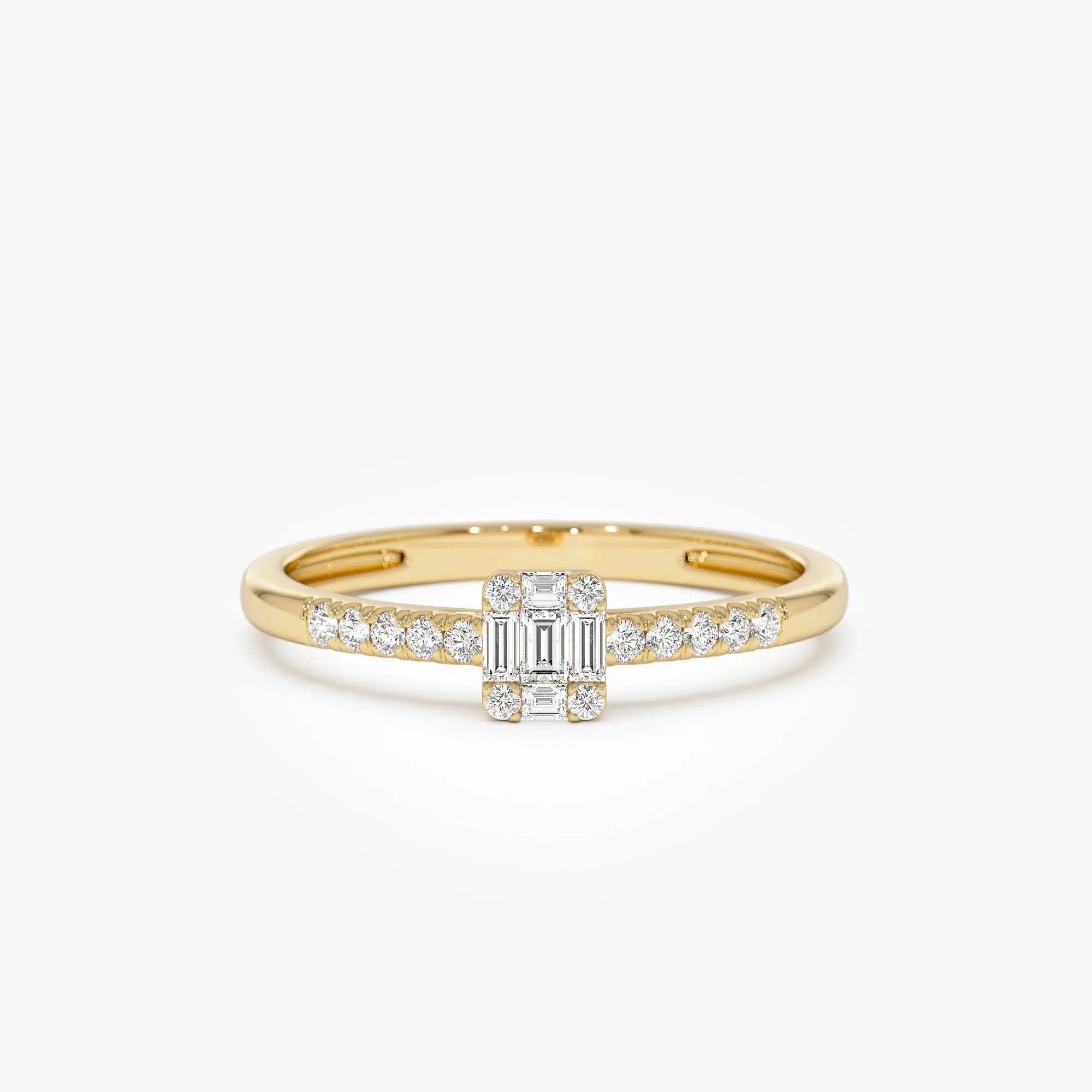 14k Gold 0.15 ctw Baguette and Round Diamond Cluster Stacking Pavé Band