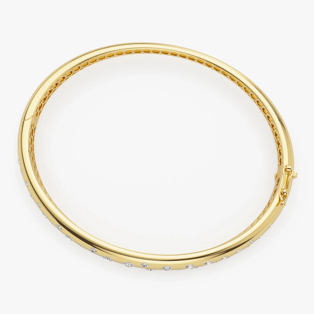 14K Solid Gold 1.20 CTW Round Diamond Dome Floating Bangle