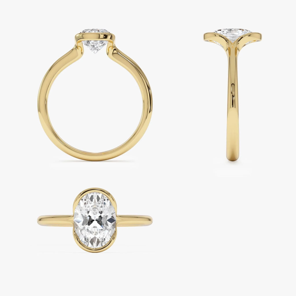 14k Gold 1.5 Carat Oval Lab Grown Diamond Half Bezel Engagement Ring