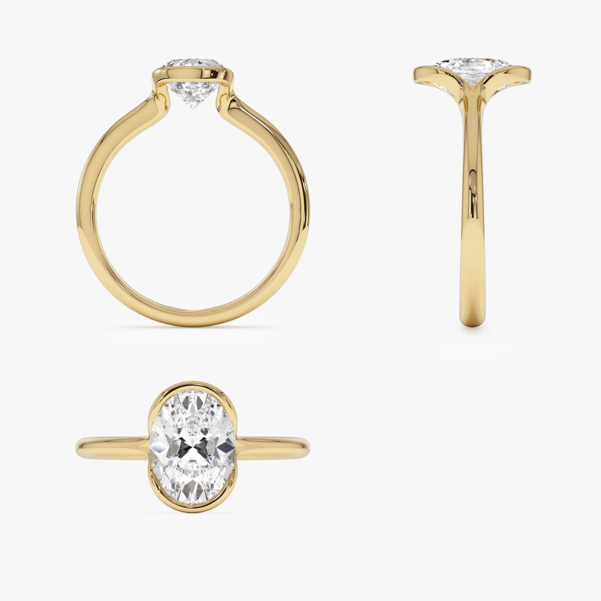 14k Gold 1.5 Carat Oval Lab Grown Diamond Half Bezel Engagement Ring