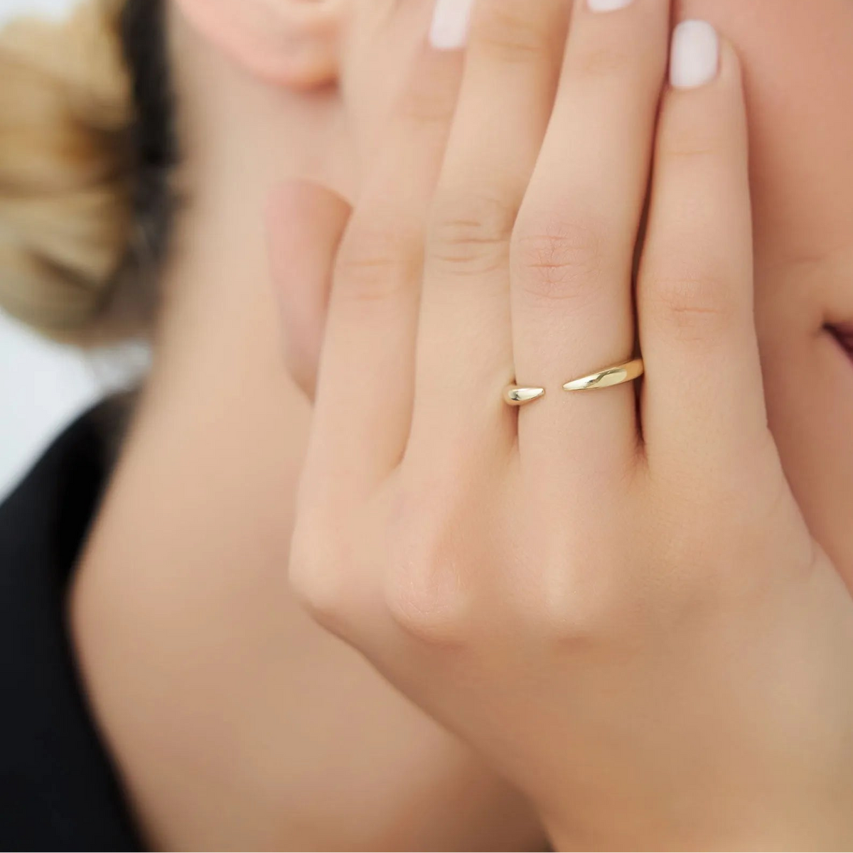 14k Solid Gold Open Claw Cuff Ring 3mm Minimalist Stackable Band