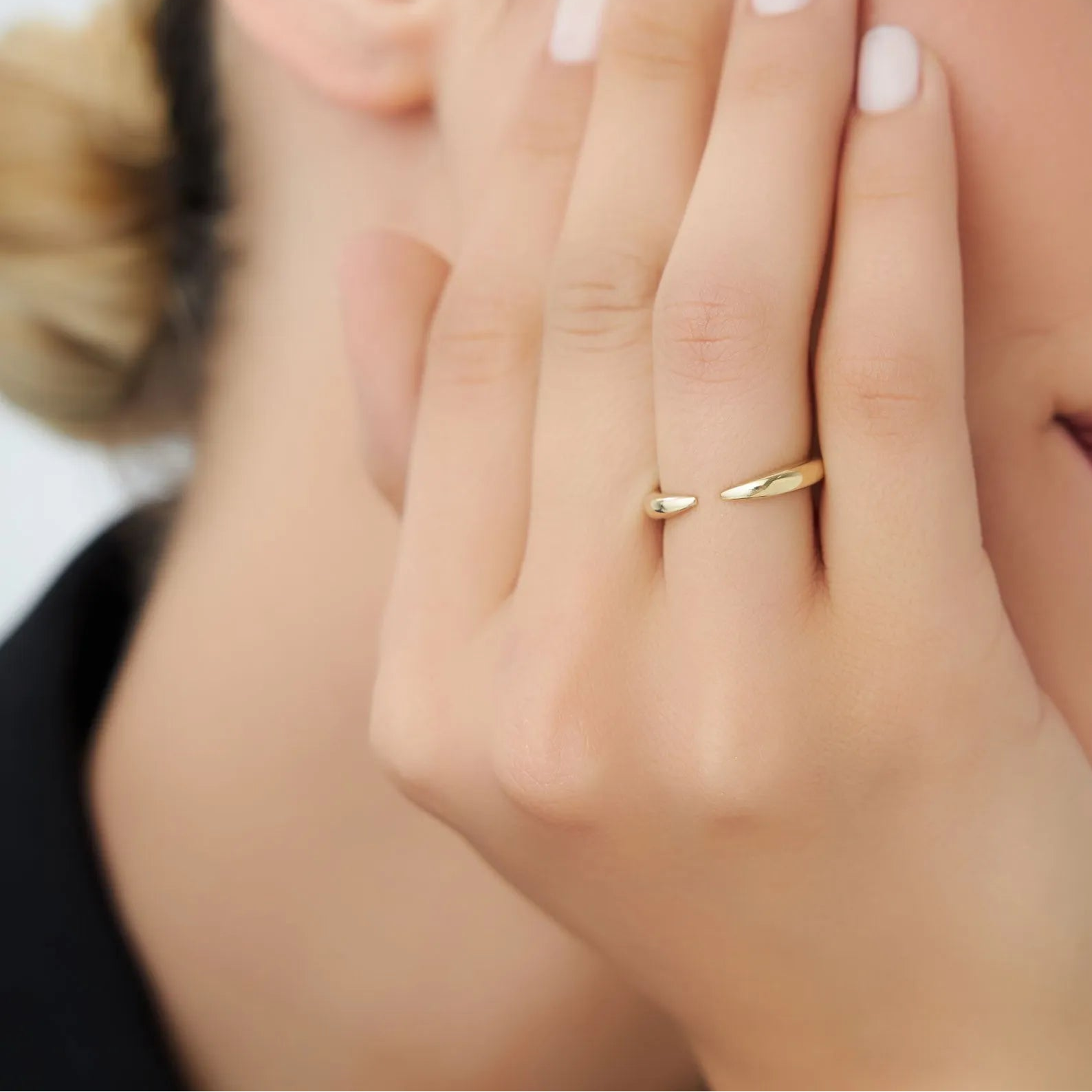 14k Solid Gold Open Claw Cuff Ring 3mm Minimalist Stackable Band