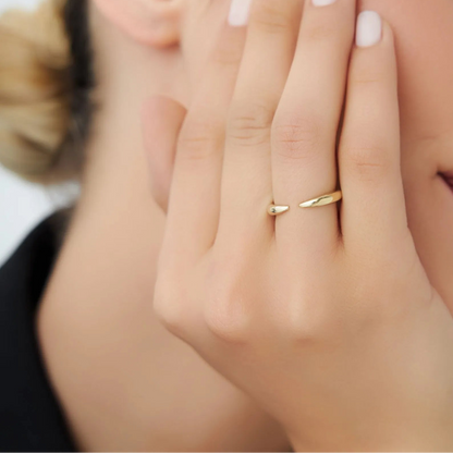 14k Solid Gold Open Claw Cuff Ring 3mm Minimalist Stackable Band