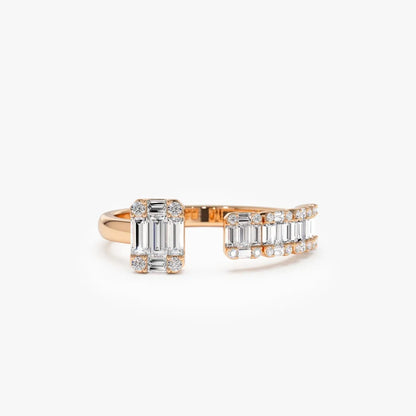 14k Gold 0.55 Carat Baguette and Round Cut Diamond Floating Ring