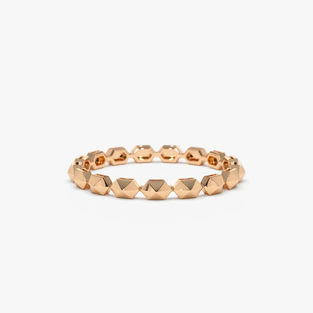 14K Solid Gold Round Diamond 0.07ctw Petite Pyramid Stackable Ring