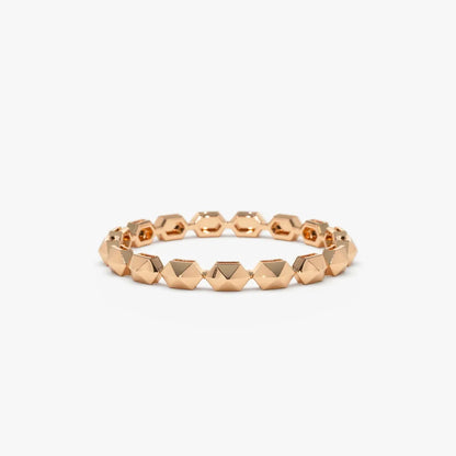 14K Solid Gold Round Diamond 0.07ctw Petite Pyramid Stackable Ring