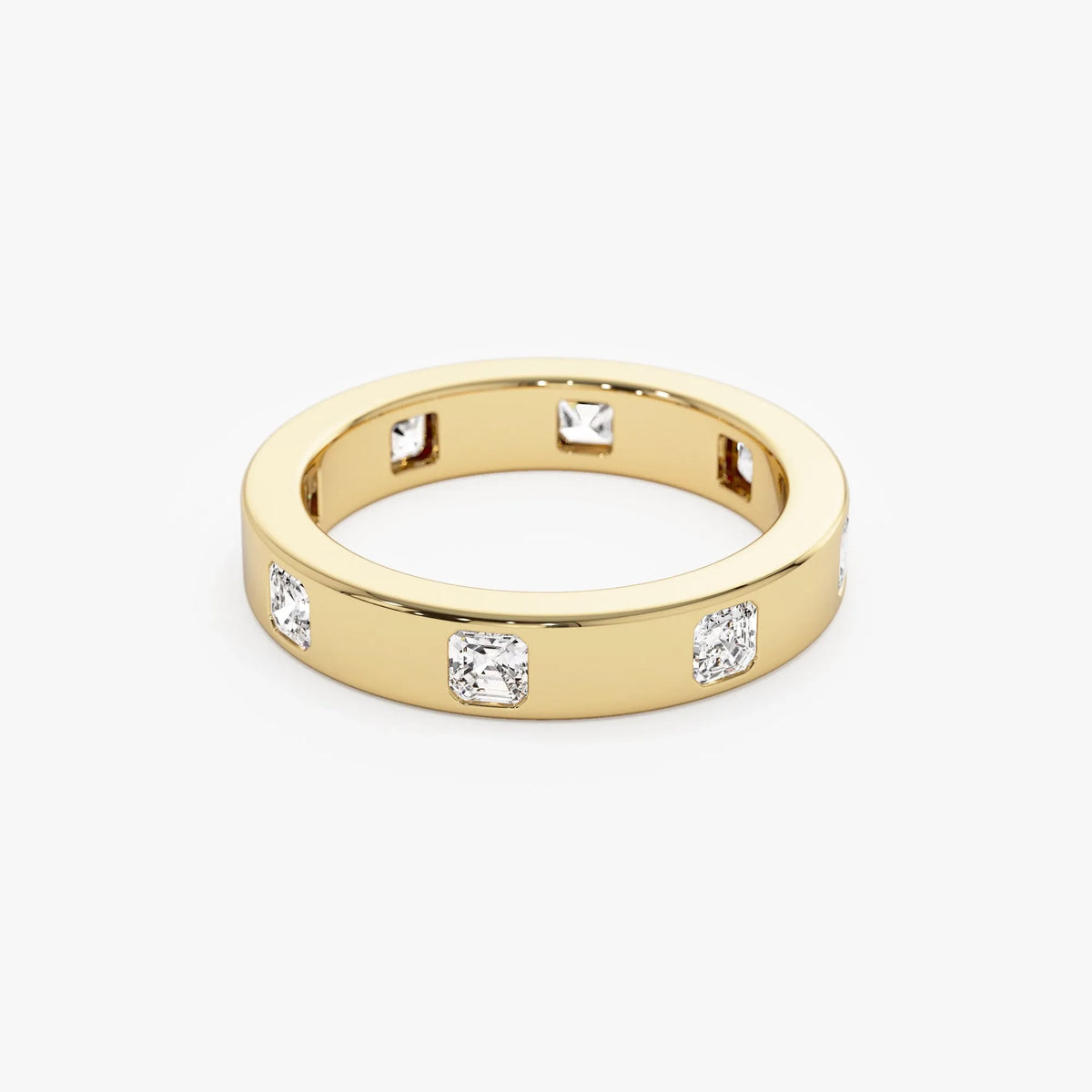 14K Solid Gold Asscher Cut Diamond 0.95 Carat Full Eternity Flush Setting Band
