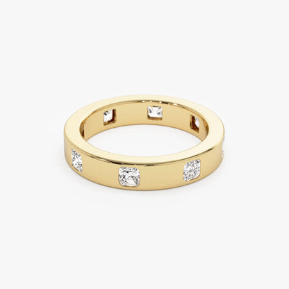 14K Solid Gold Asscher Cut Diamond 0.95 Carat Full Eternity Flush Setting Band
