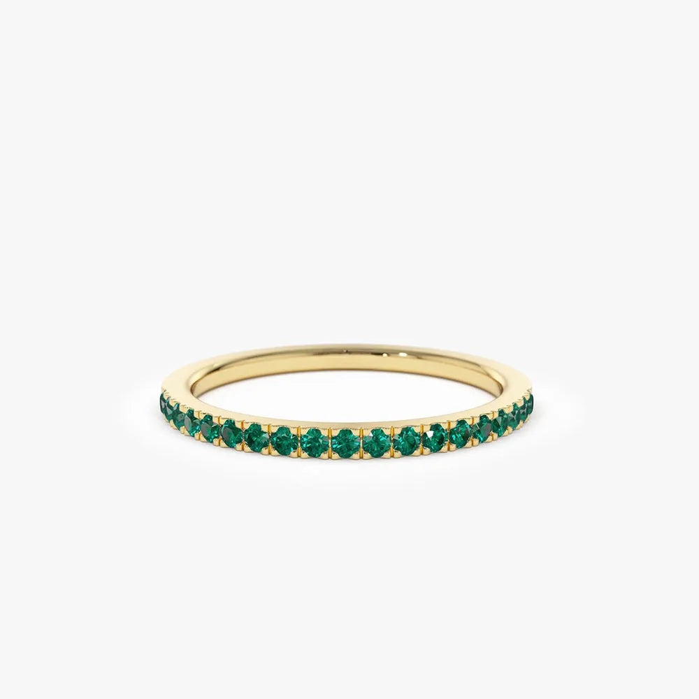 14K Solid Gold Round Emerald Half Eternity Ring Band 0.28 CTW