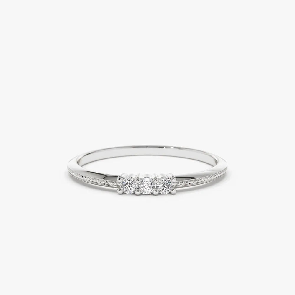 14k Rose Gold 3 Stone Round Diamond Prong Set Ring 0.10ctw