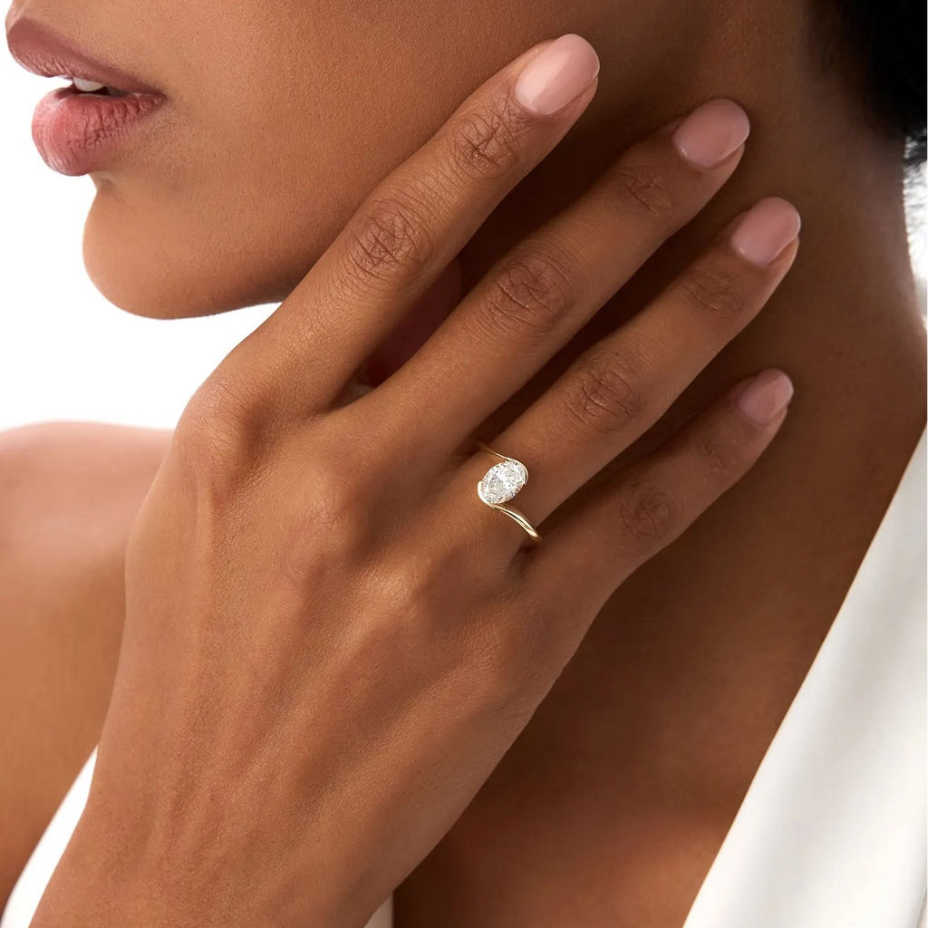 1.00 Ctw Oval Lab Grown Diamond S Setting Engagement Ring in 14K Gold