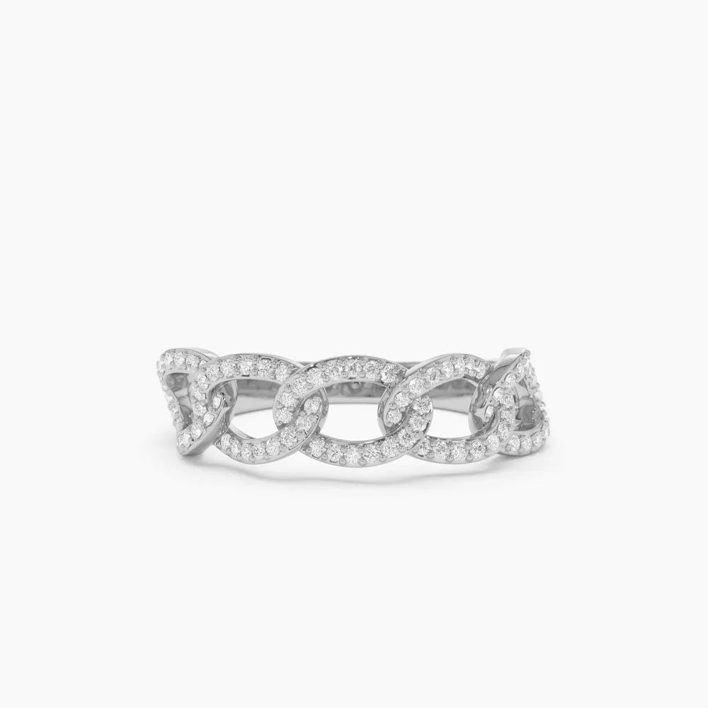 14k Gold Round Diamond Curb Link Pave Ring 0.28 Carat