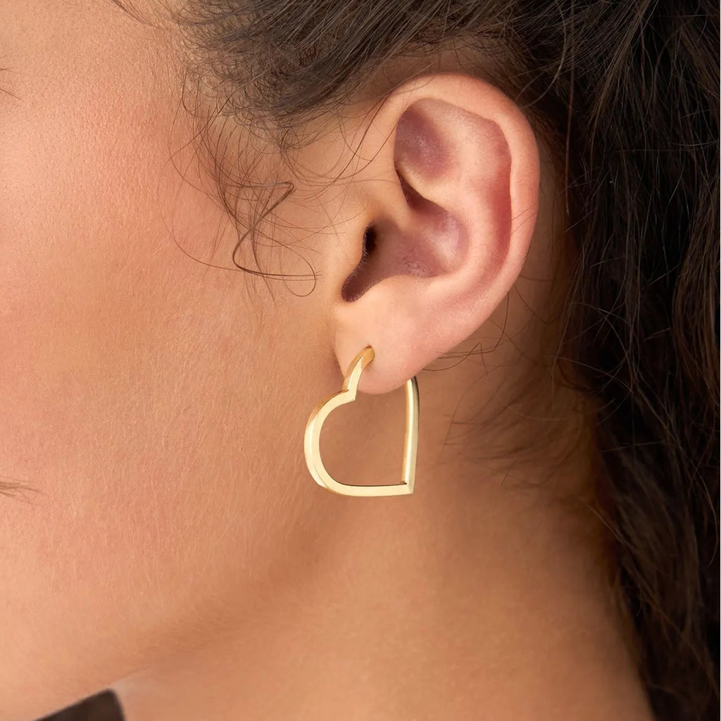 14k Yellow Gold Heart Shaped Hoop Earrings 25mm Inner Diameter 2mm Width