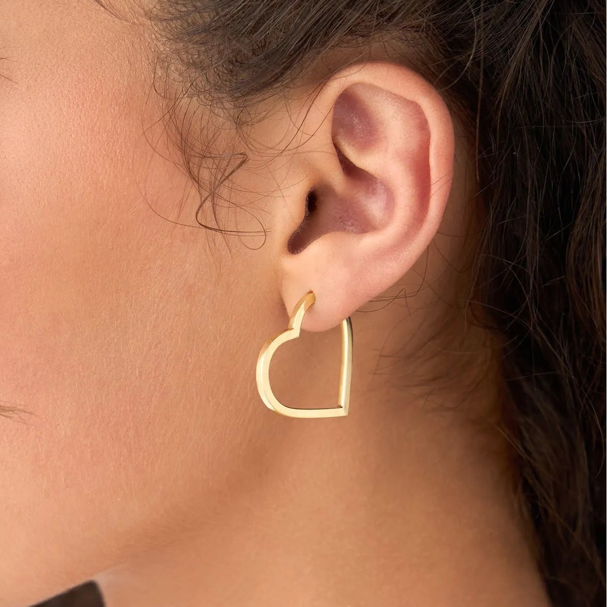 14k Yellow Gold Heart Shaped Hoop Earrings 25mm Inner Diameter 2mm Width