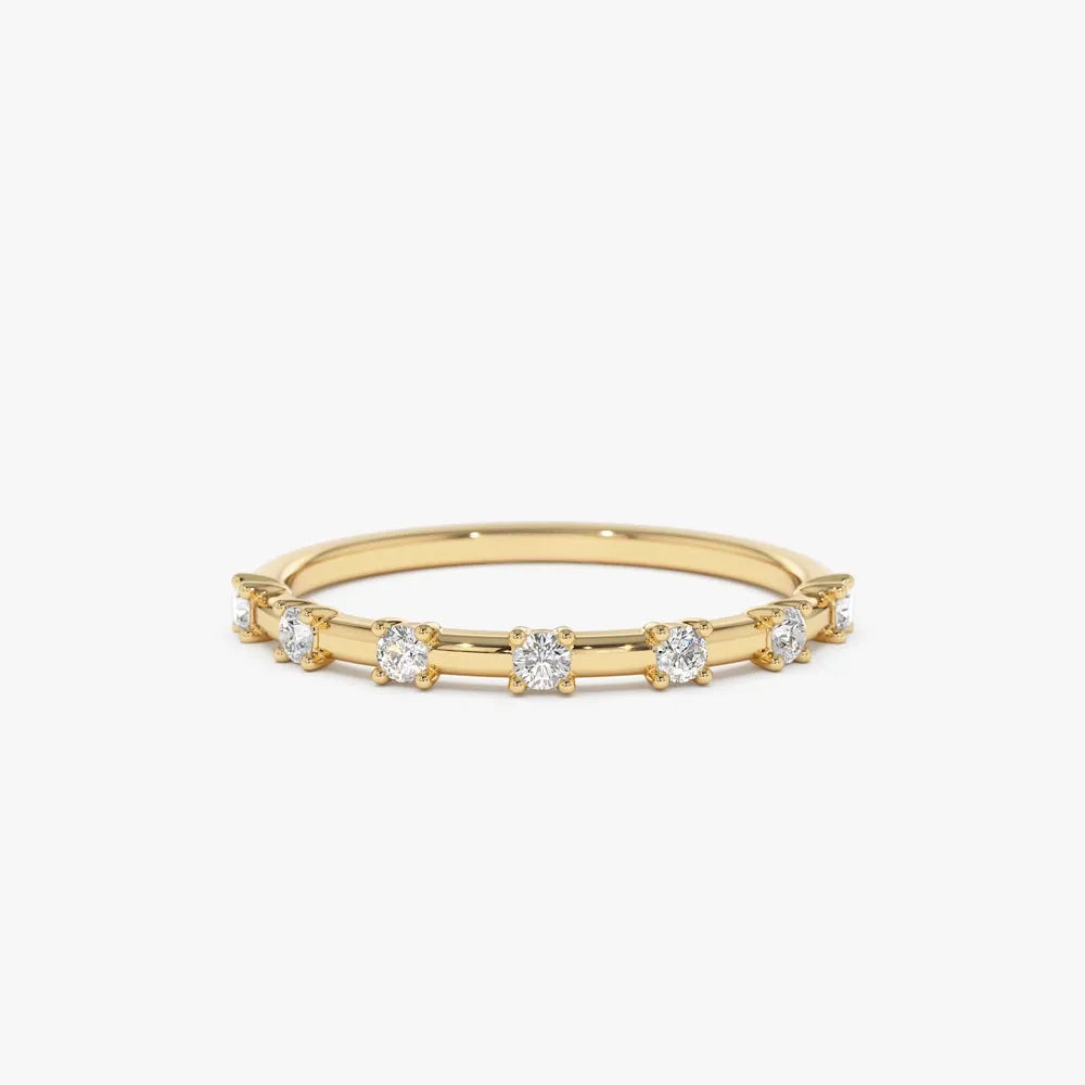 14K Gold Round Diamond 0.20ctw Half Eternity Minimalist Wedding Ring
