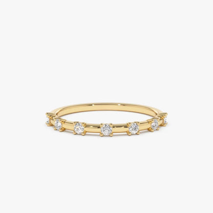 14K Gold Round Diamond 0.20ctw Half Eternity Minimalist Wedding Ring