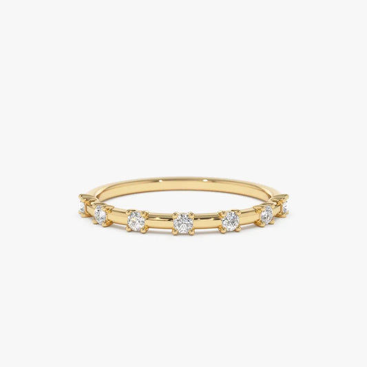 14K Gold Round Diamond 0.20ctw Half Eternity Minimalist Wedding Ring