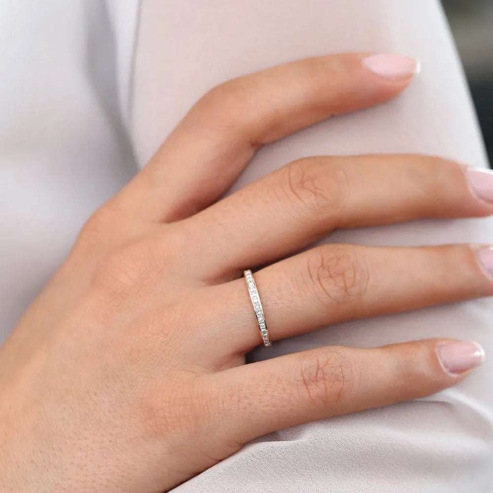 14k Gold 0.55 Carat Princess Cut Diamond Half Eternity Channel Set Ring
