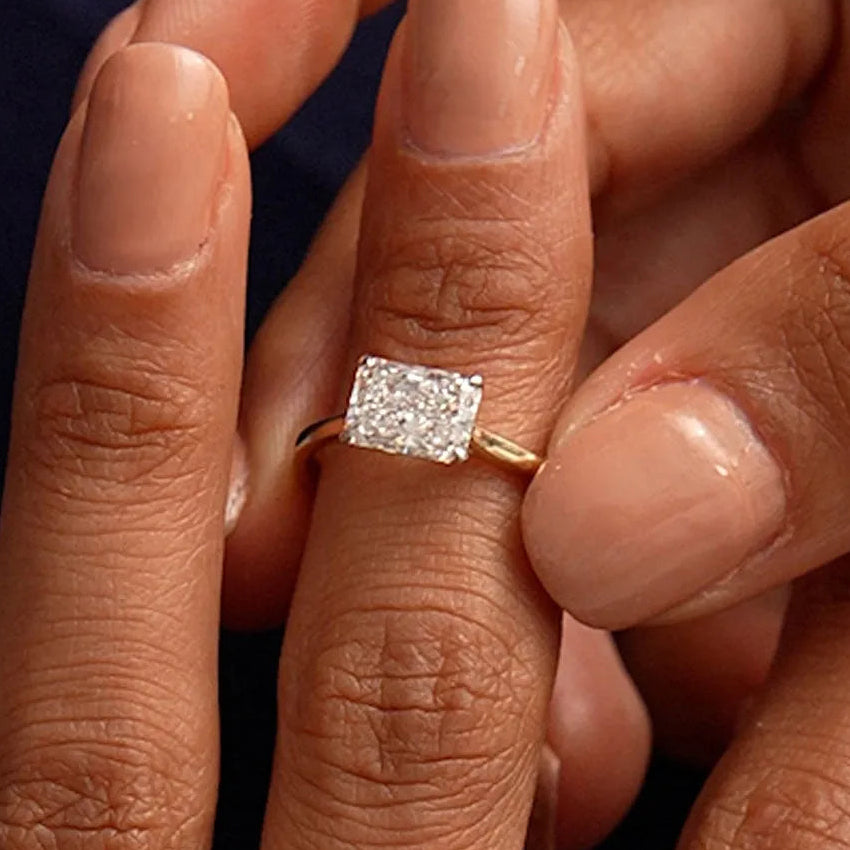1 CTW Radiant Cut Lab Grown Diamond East-West Engagement Ring in 14K Gold
