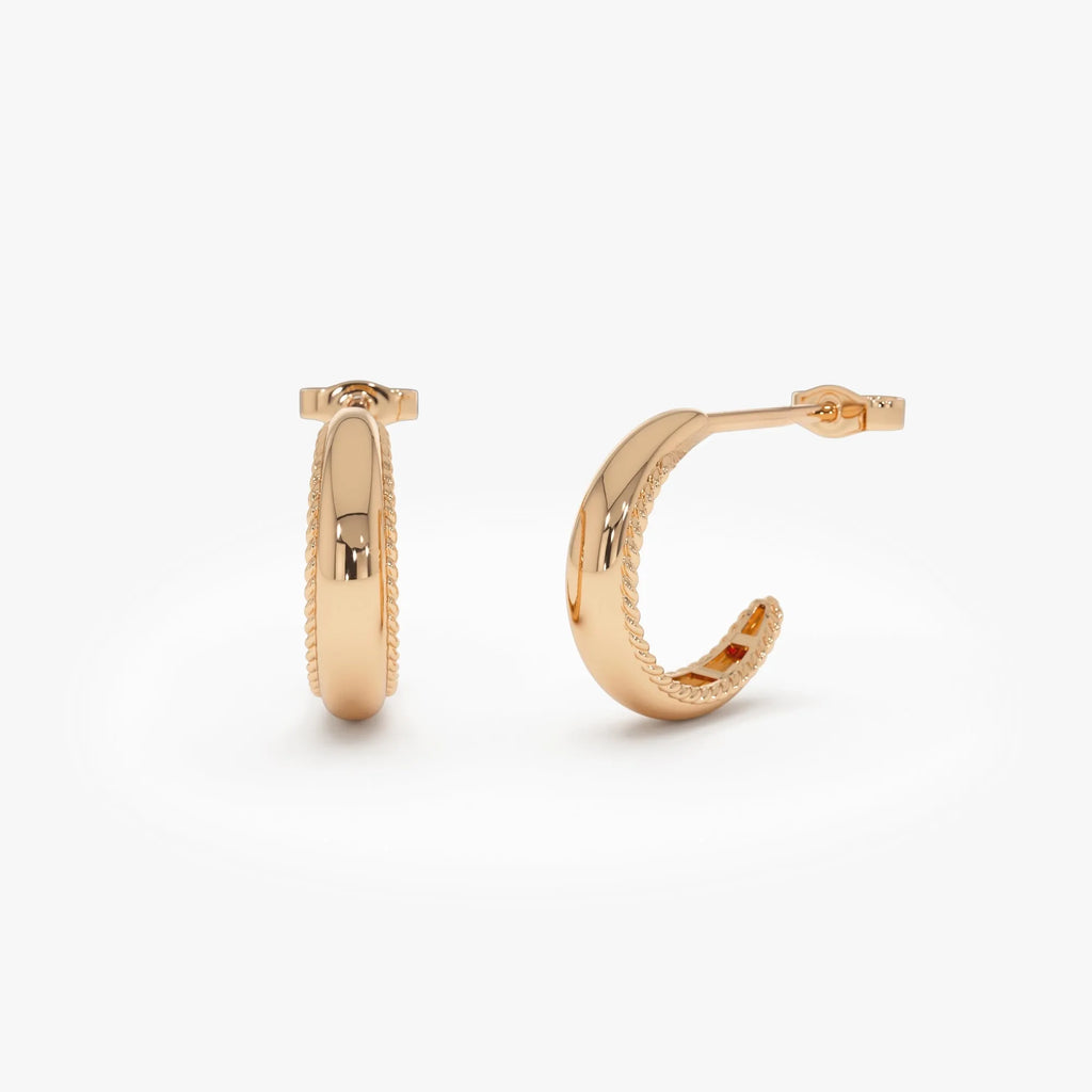 14k Gold Rope Edge Hoop Earrings 12mm 4mm Width