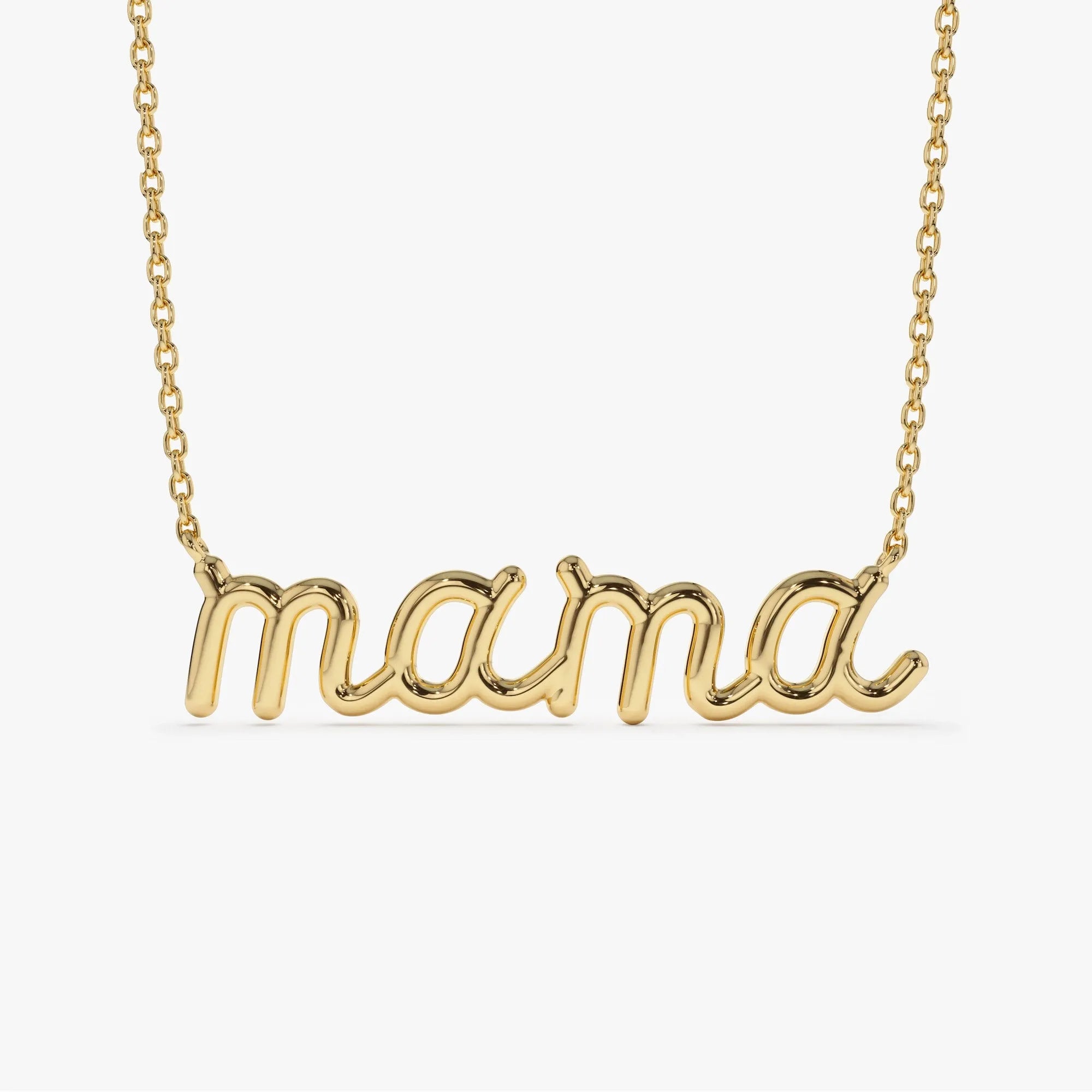 14k Solid Gold Script Mama Pendant Necklace