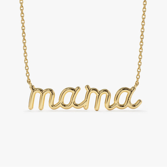 14k Solid Gold Script Mama Pendant Necklace