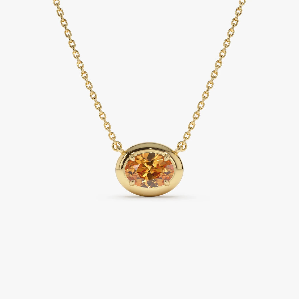14k Solid Gold Citrine Oval Necklace 0.75 Carat Prong Setting