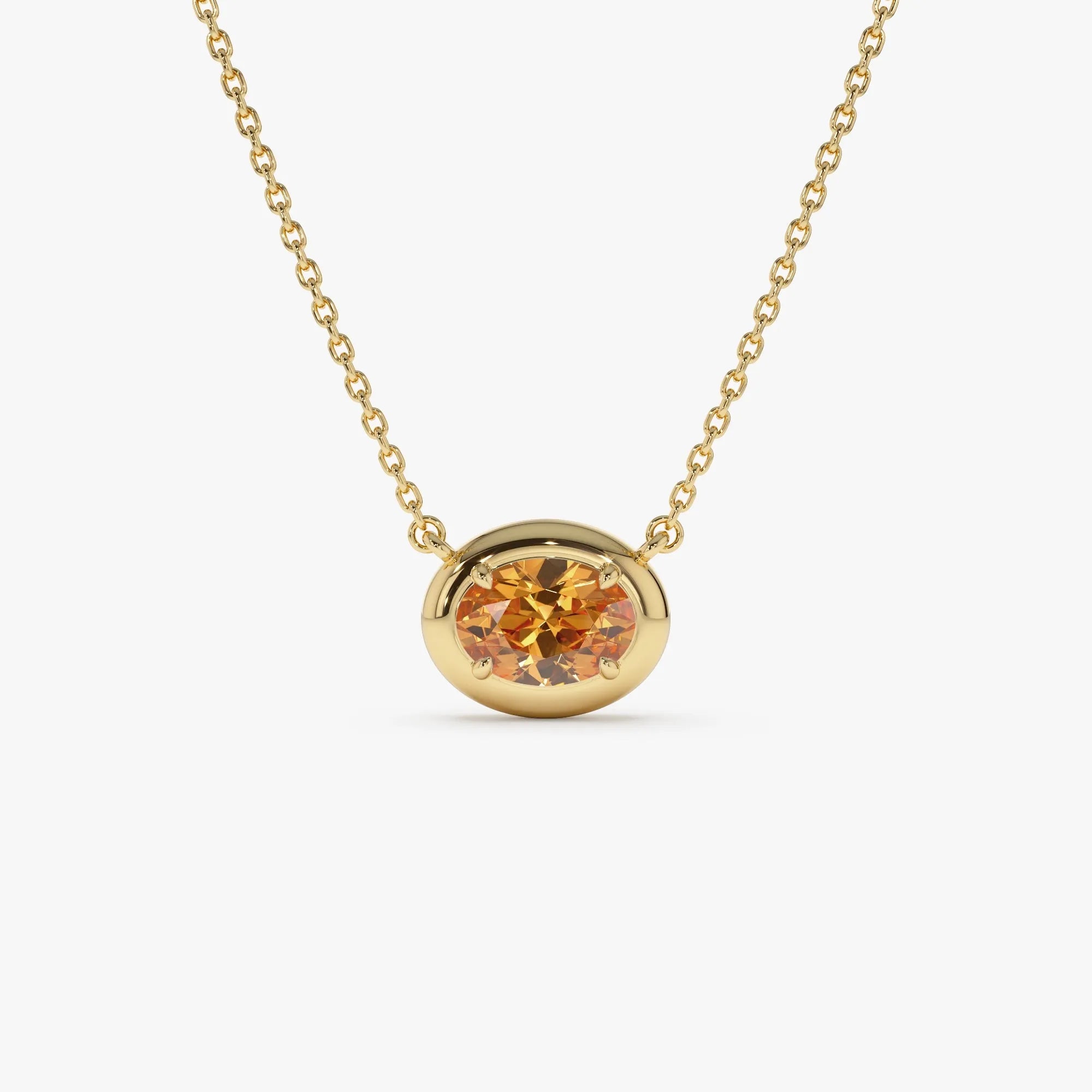 14k Solid Gold Citrine Oval Necklace 0.75 Carat Prong Setting