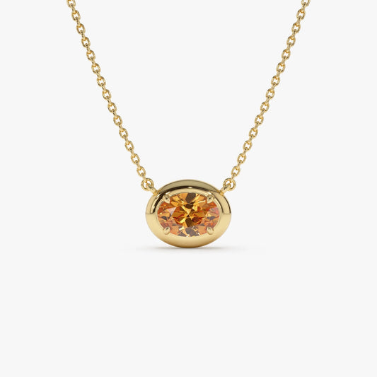 14k Solid Gold Citrine Oval Necklace 0.75 Carat Prong Setting