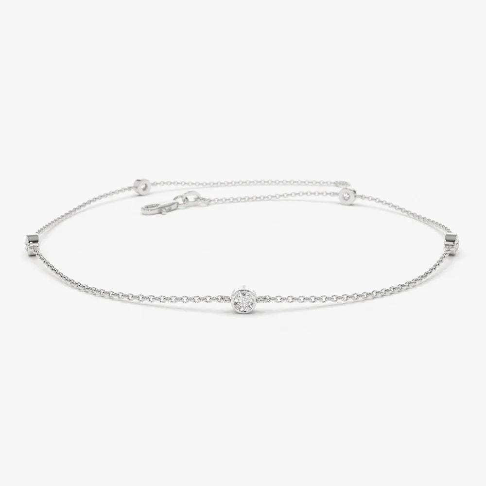 14K Solid Gold Round Diamond 5 Stone by the Yard Bracelet Bezel Setting 0.20 Carat