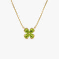 14k Solid Gold Pear Shaped Peridot Four Leaf Clover Necklace 0.70 Carat