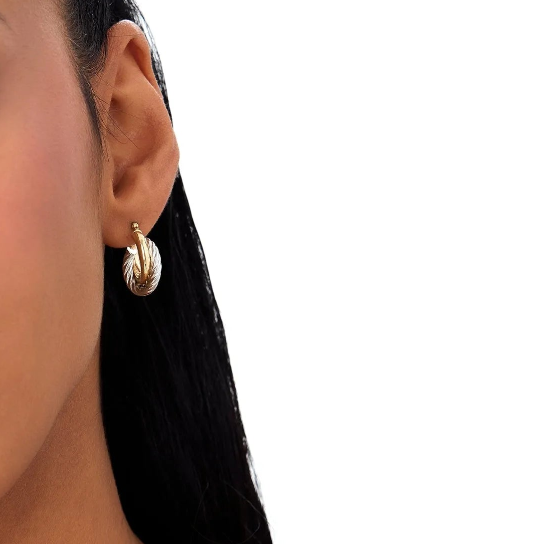 14k Yellow and White Gold Two-Tone Twisted Hoop Earrings