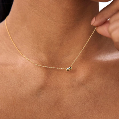 14k Solid Gold Peridot Baguette Birthstone Necklace 0.40 Carat