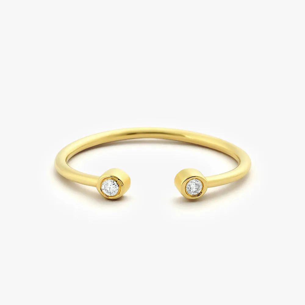 14K Gold Round Diamond 0.06 CTW Double Bezel Set Open Band Ring