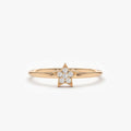 14K Solid Gold Round Diamond Star Shaped Stackable Ring
