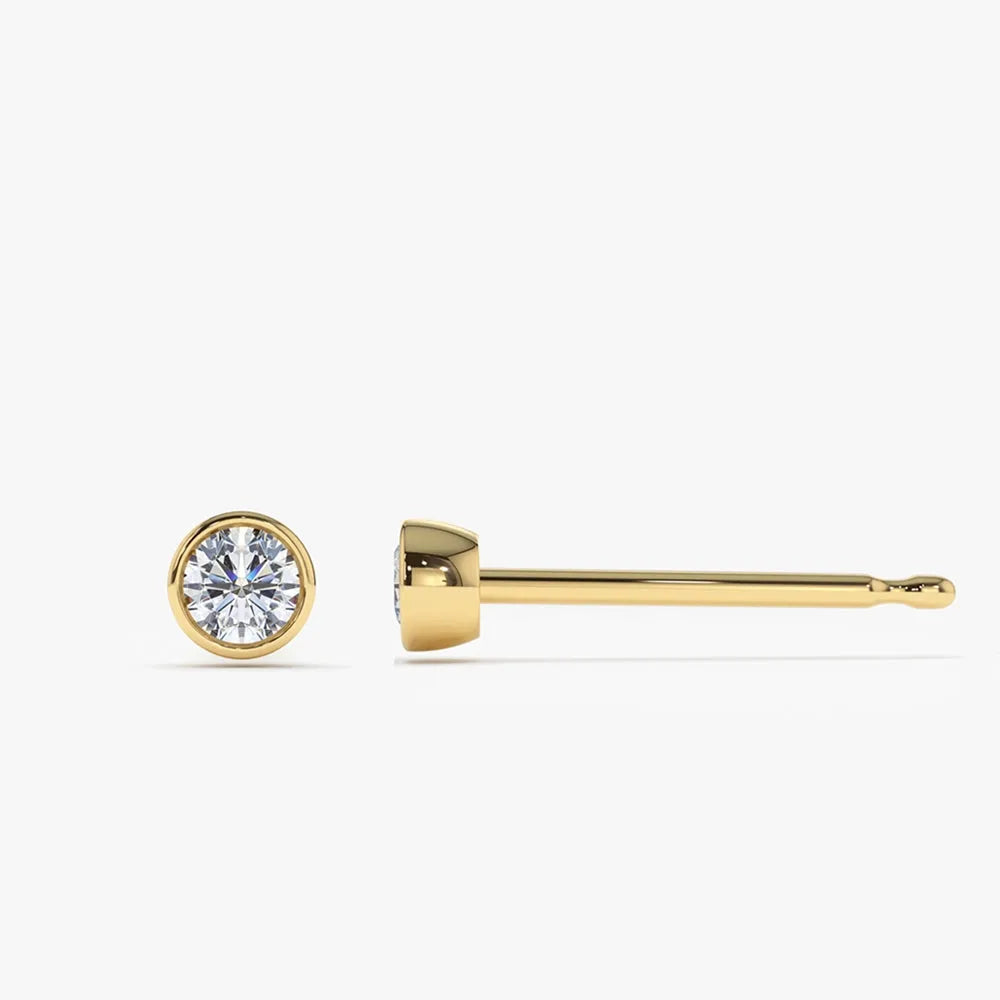 14k Gold Diamond Round Cut Stud Earrings Bezel Setting 0.12 ctw