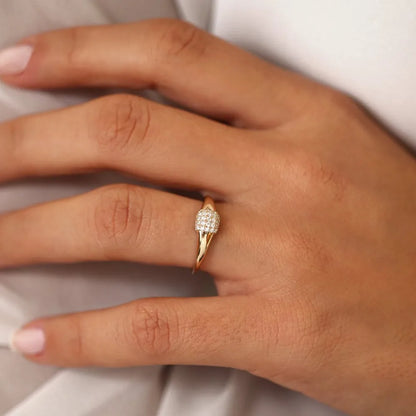 14k Gold Round Diamond Micro Pave Pinky Ring 0.31 CTW
