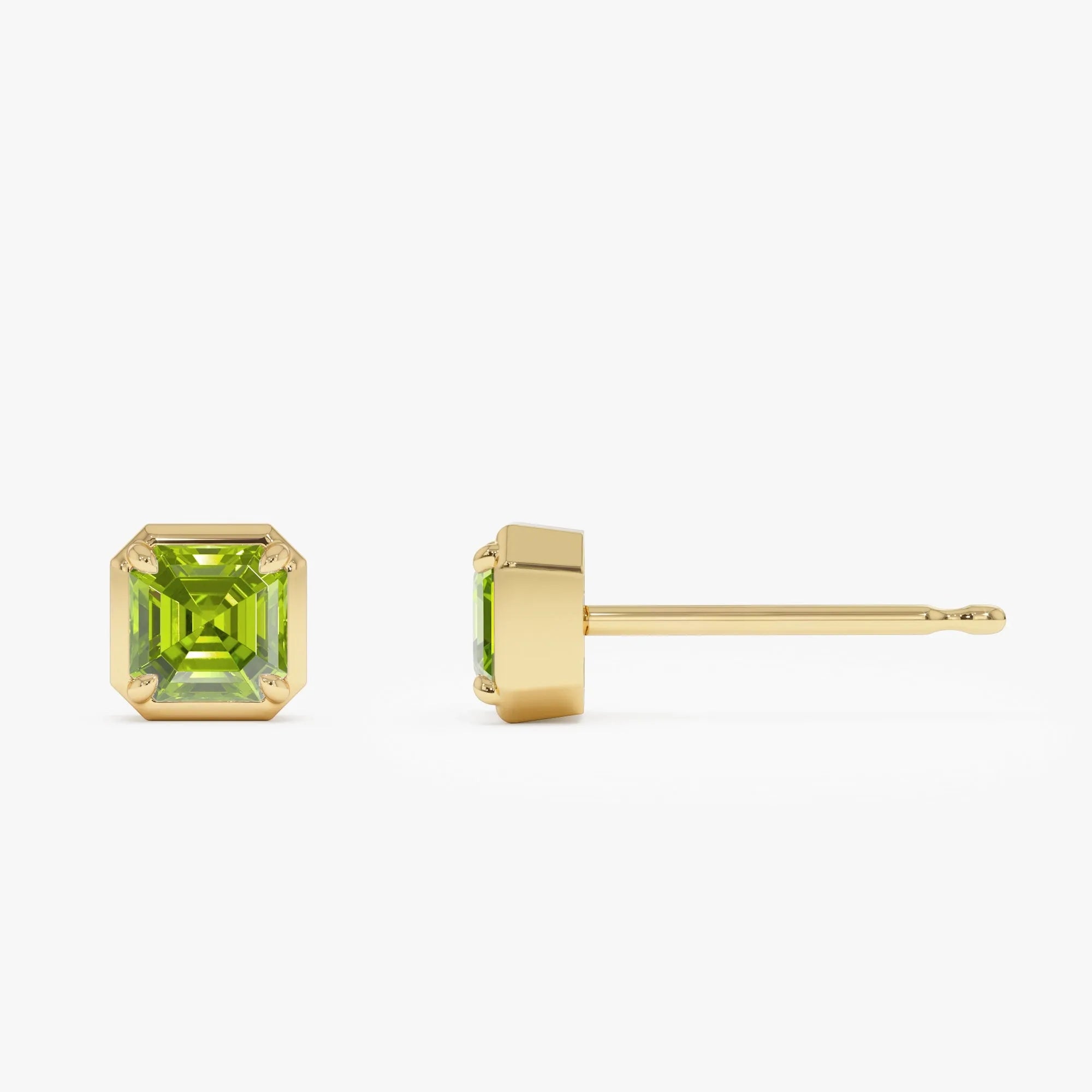 14K Solid Gold Asscher Cut Peridot Stud Earrings 1.25ctw