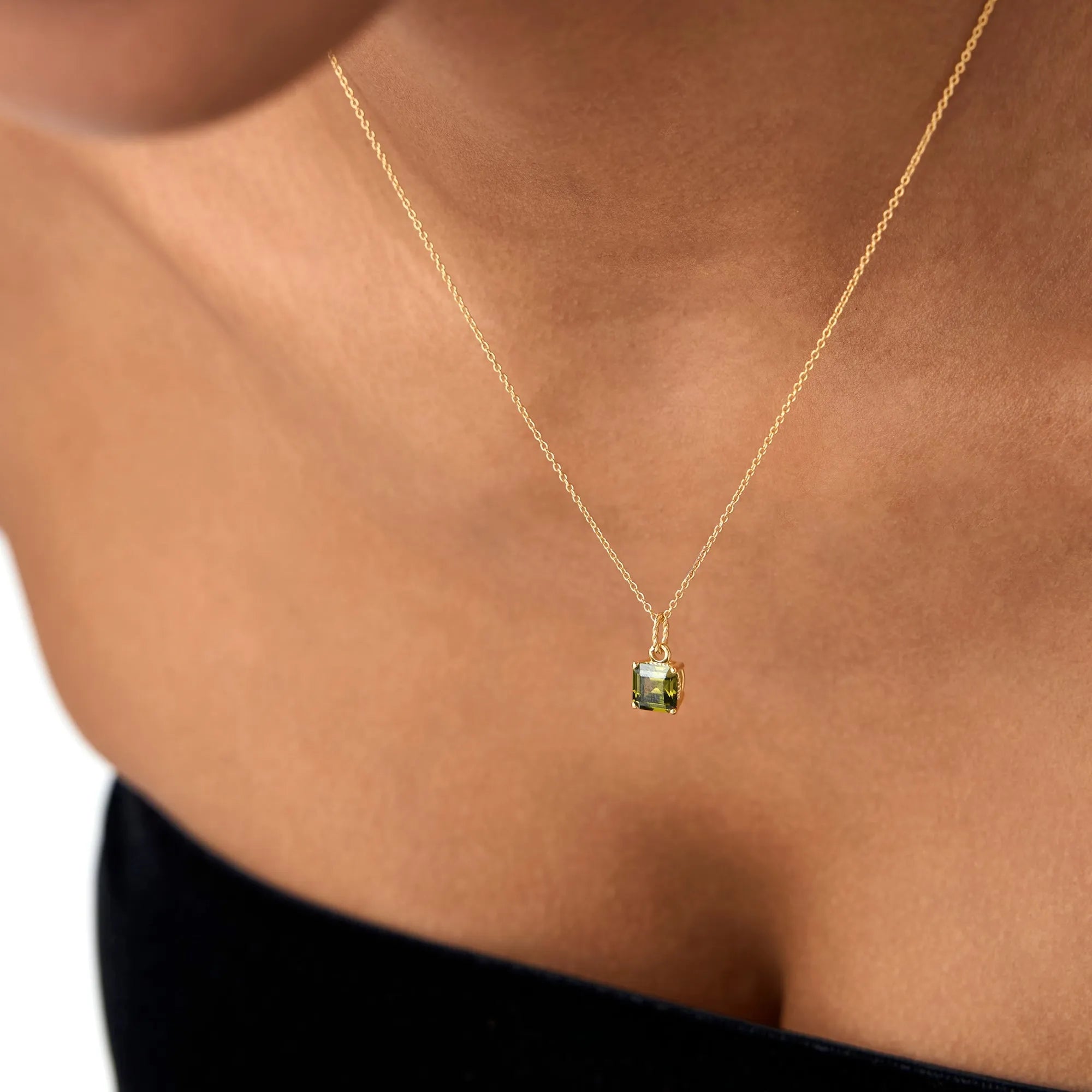 14k Solid Gold Peridot Cushion Cut Solitaire Necklace 1.00 Carat