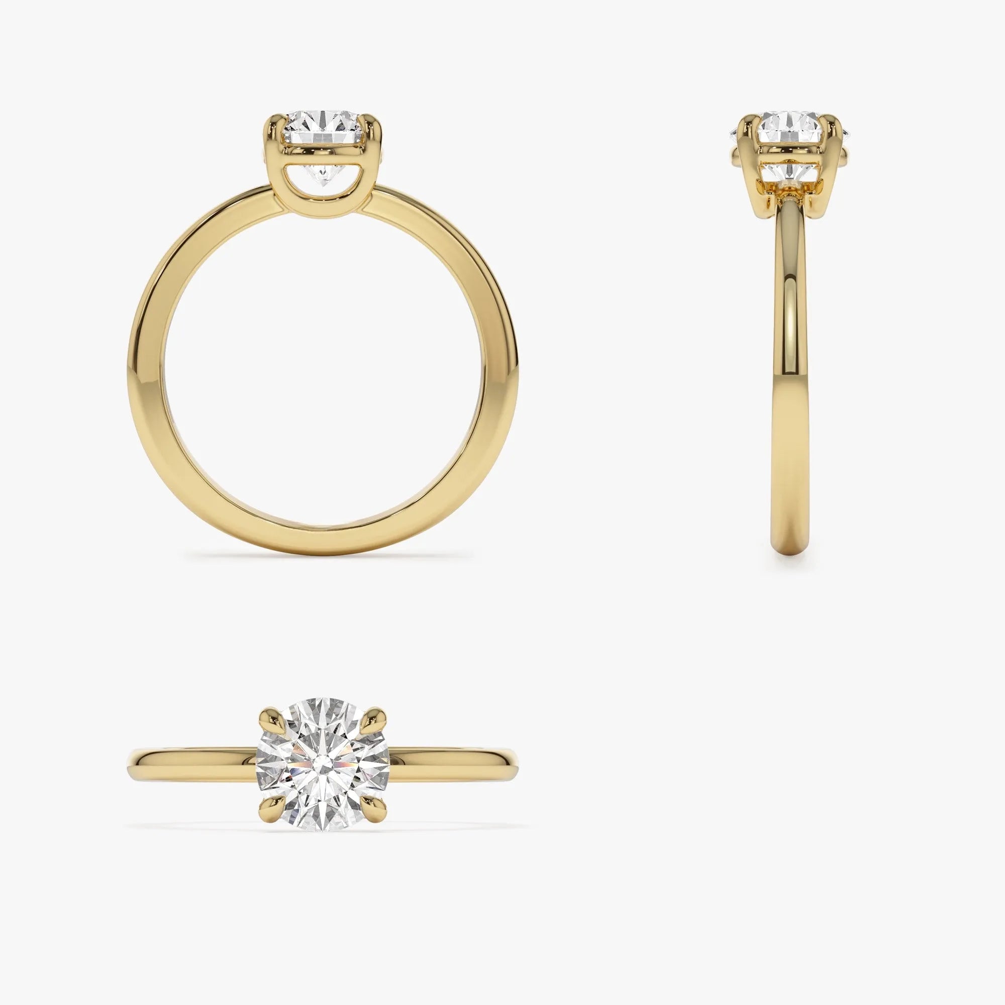 14K Gold 1.00 Carat Round Lab Grown Diamond 4 Prong Basket Setting Engagement Ring