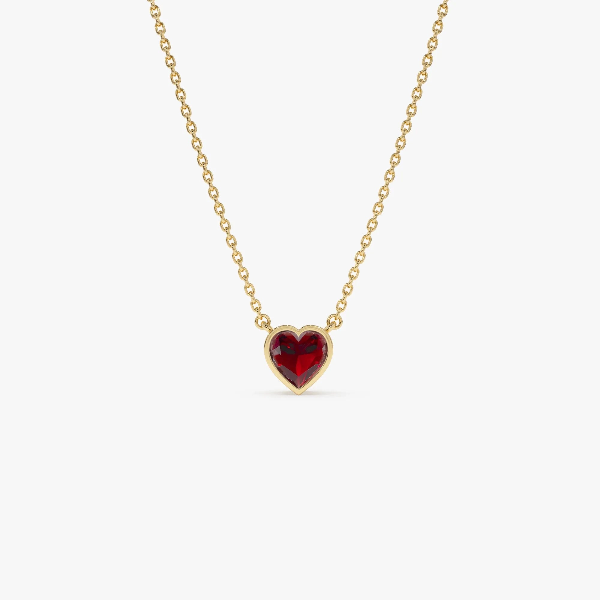 14k Solid Gold Garnet Heart Shaped Layering Necklace 0.55 Carat