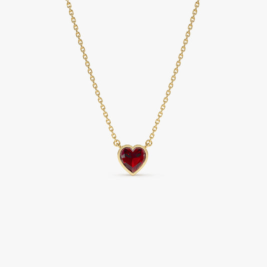 14k Solid Gold Garnet Heart Shaped Layering Necklace 0.55 Carat