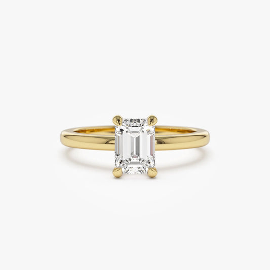 14k Gold Lab Grown Diamond Emerald Cut Engagement Ring Four Prong Setting 0.75 to 1.50 ctw