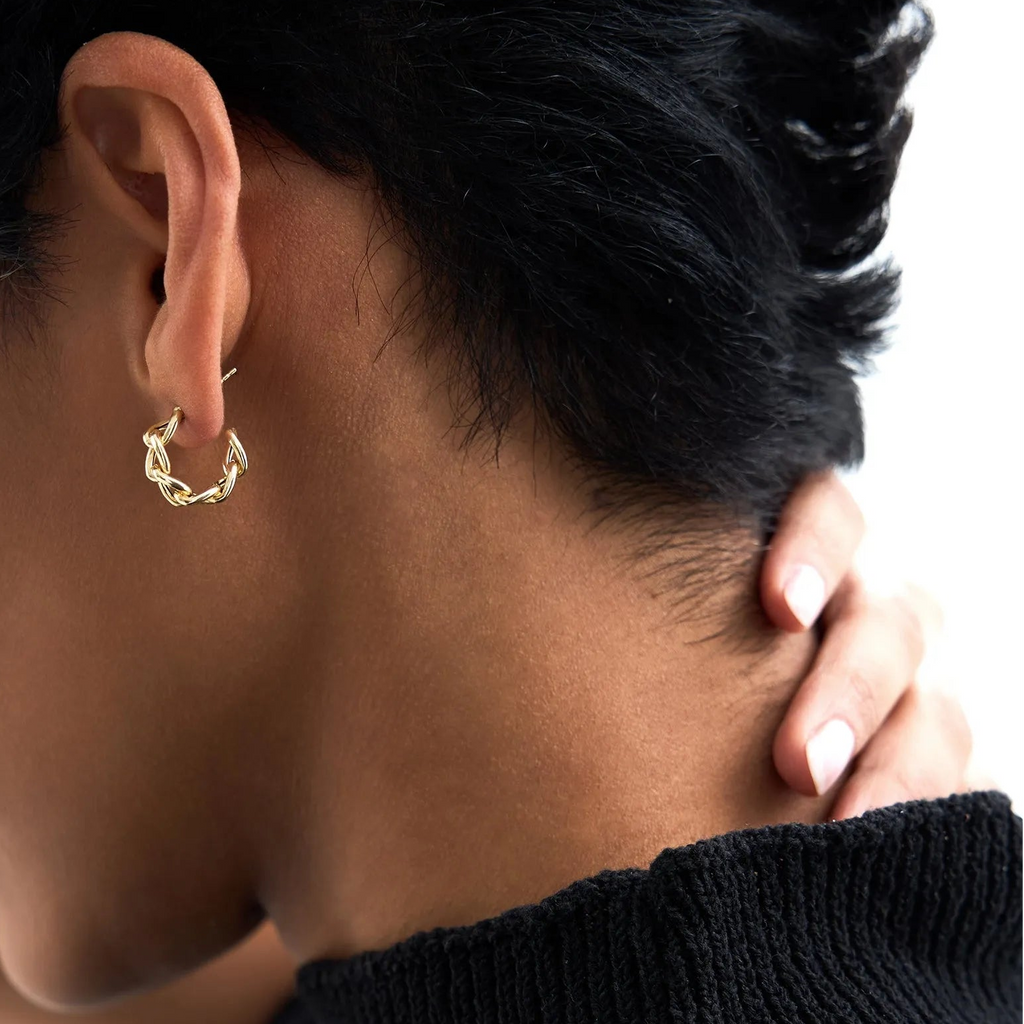 14k Yellow Gold 15mm Link Hoop Earrings 5mm Width