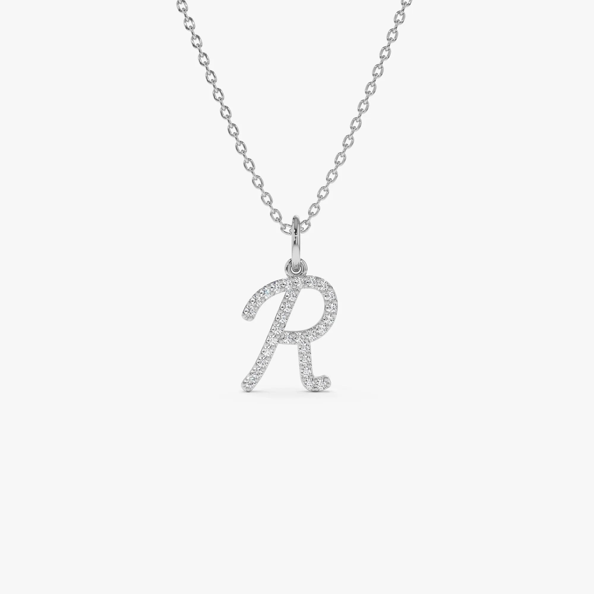 14K Solid Gold 0.15 CTW Round Diamond Script Initial Necklace