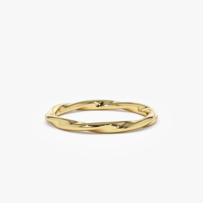 14k Solid Gold Wavy Stackable Promise Ring Band