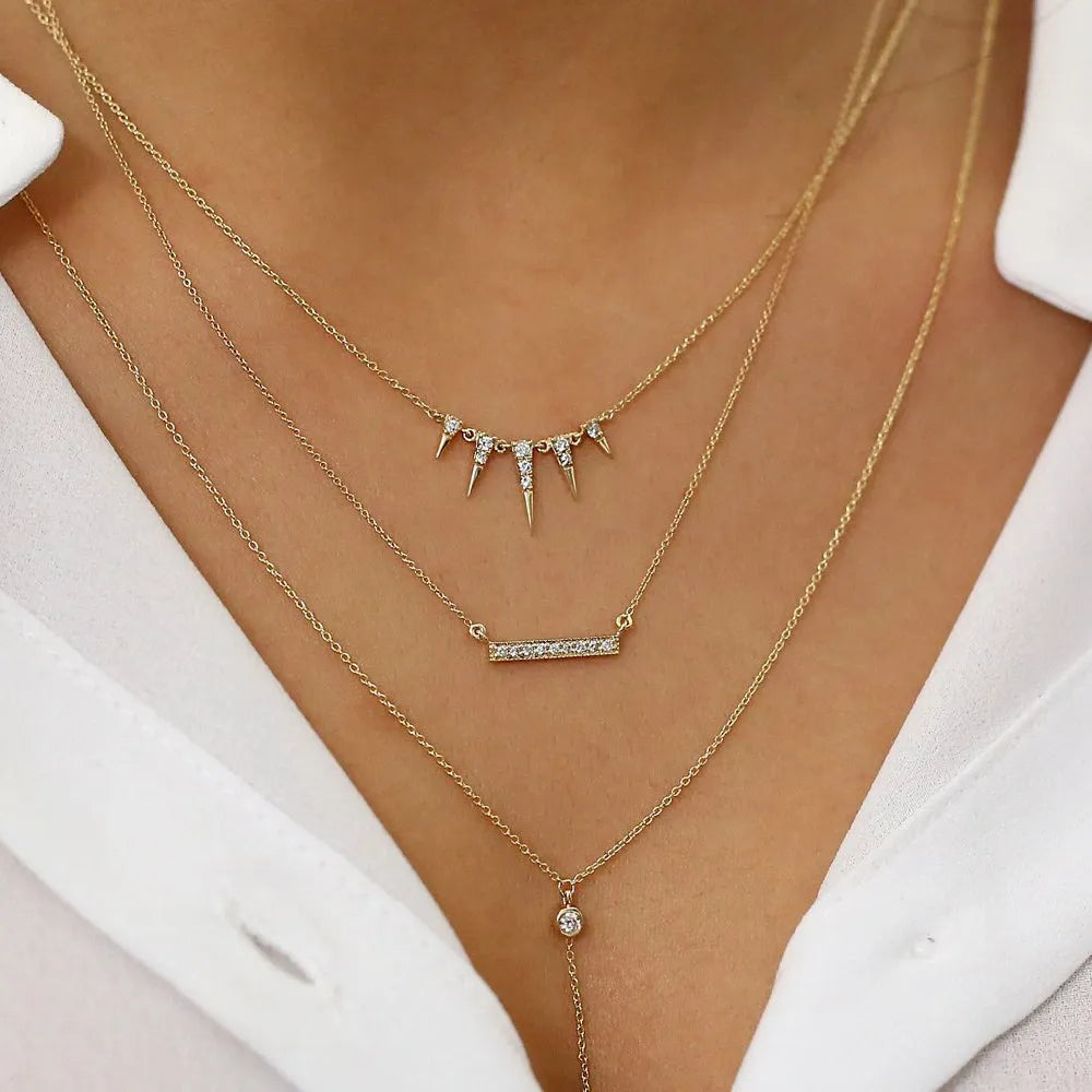 14K Solid Gold Round Diamond Spike Pendant Necklace Prong Setting 0.18ctw