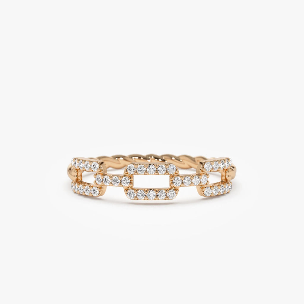 14k Gold Diamond Round Cut Chain Link Twisted Rope Band Ring 0.35 ctw